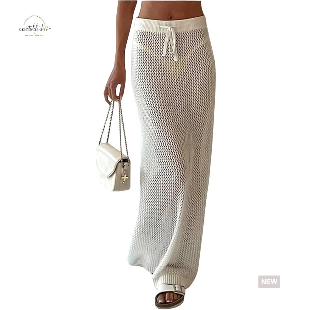 Women's Crochet Swim Skirt Cover Up Maxi Length Elastic Waist Beachwear